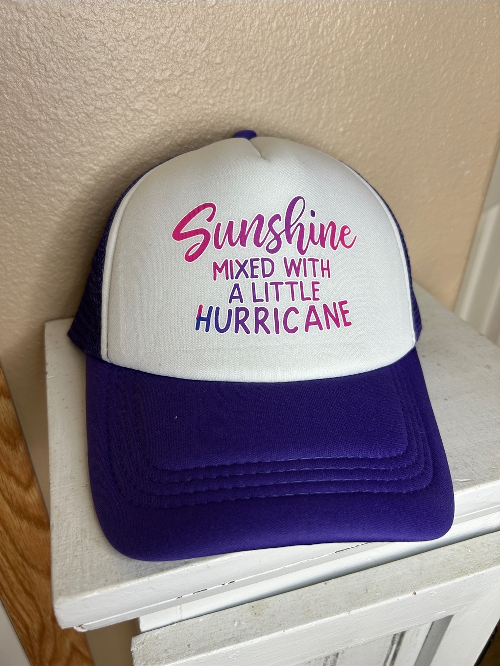 SUNSHINE Mixed with a Little Hurricane Purple Trucker Cap